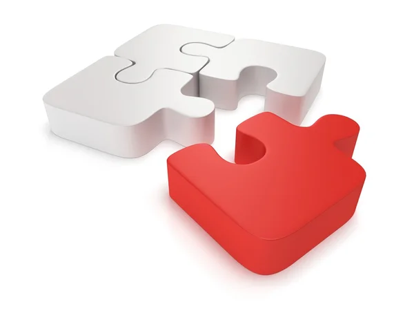 3d white and red puzzle on white — Stock Photo, Image