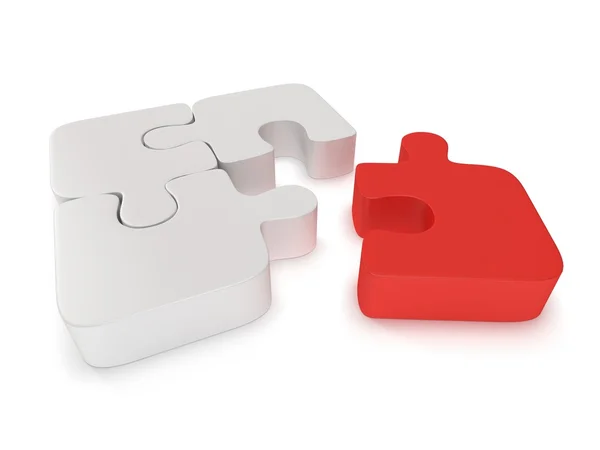 3D weiß-rotes Puzzle auf weißem Hintergrund — Stockfoto