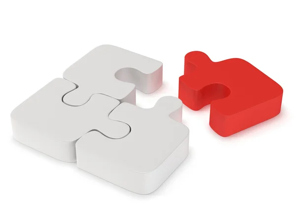 3d puzzle bianco e rosso su bianco — Foto Stock