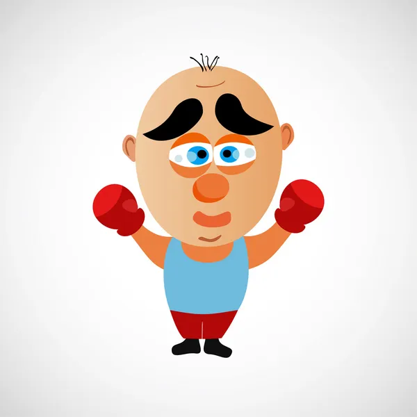 Cartoon boxer avec une grosse tête chauve. Vecteur . — Image vectorielle