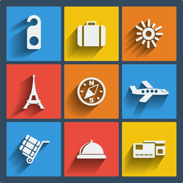 Set of 9 travel web and mobile icons. Vector. — Stock Vector