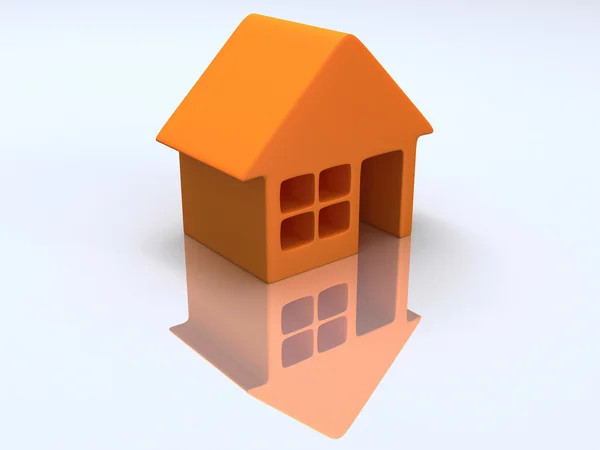 Casa naranja con reflejo. 3d renderizar . — Foto de Stock