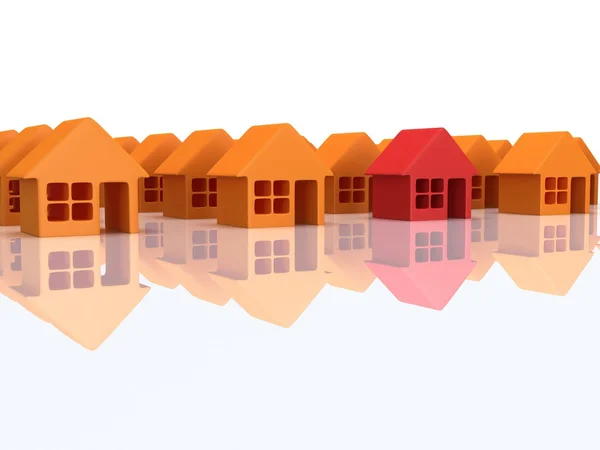 Oranje huizen en rood met reflectie. 3D render. — Stockfoto