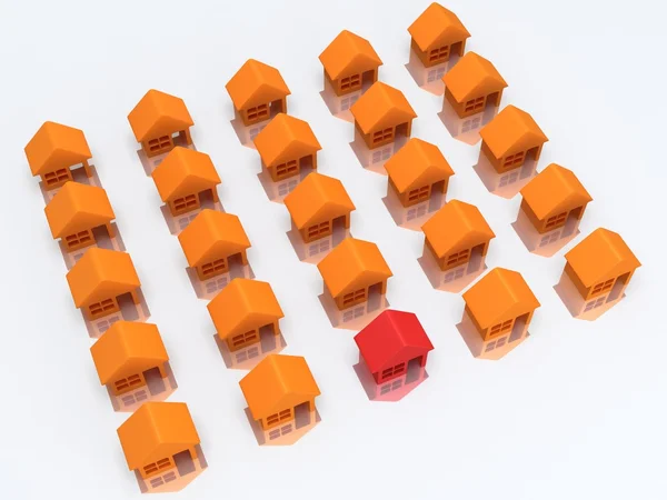 Oranje huizen en rood met reflectie. 3D render. — Stockfoto