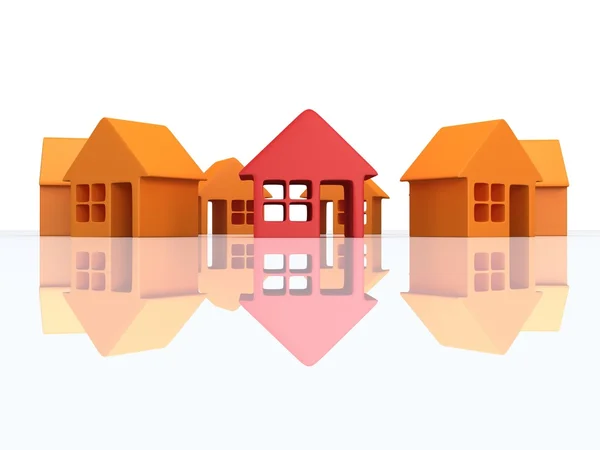 Orange houses and red with reflection. 3d render. — Stock Photo, Image