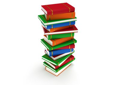 beyaz zemin üzerinde kitap yığını. 3D render