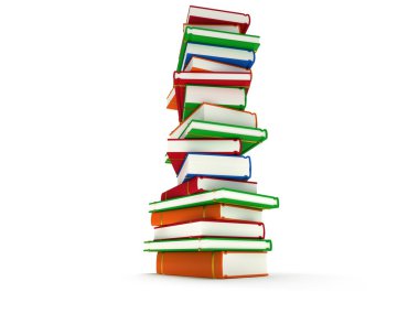 beyaz zemin üzerinde kitap yığını. 3D render