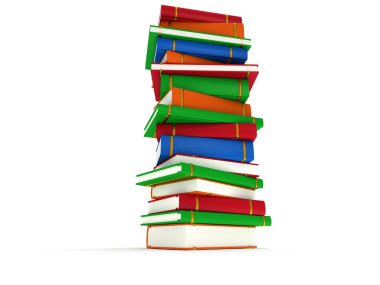 beyaz zemin üzerinde kitap yığını. 3D render