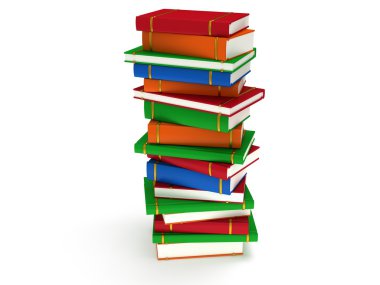 beyaz zemin üzerinde kitap yığını. 3D render