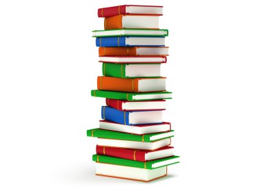 beyaz zemin üzerinde kitap yığını. 3D render