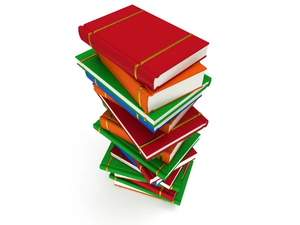 Bücherstapel auf weißem Hintergrund. 3D-Darstellung — Stockfoto