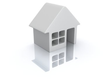 yansıması ile beyaz boş ev. 3D render.