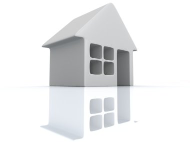yansıması ile beyaz boş ev. 3D render.