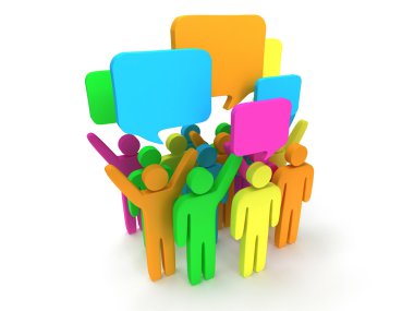 Grup sohbet kabarcıkları ile stilize renkli insan