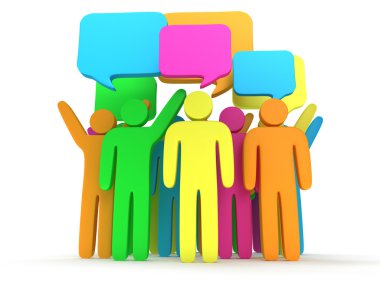 Grup sohbet kabarcıkları ile stilize renkli insan