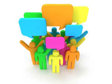 Grup sohbet kabarcıkları ile stilize renkli insan