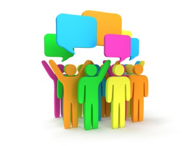 Grup sohbet kabarcıkları ile stilize renkli insan
