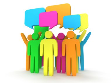 Grup sohbet kabarcıkları ile stilize renkli insan