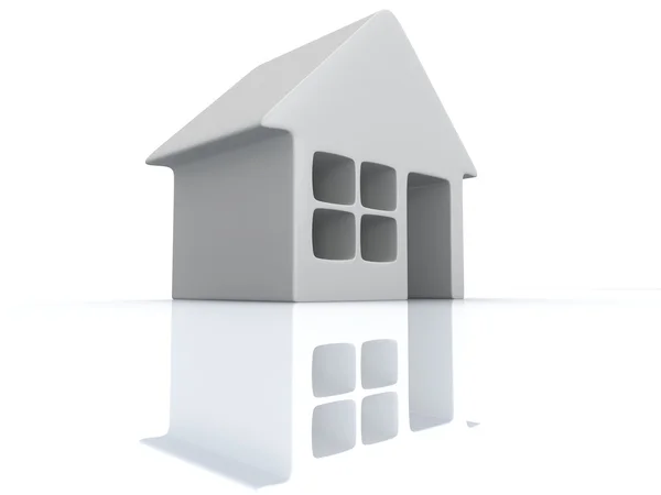 Weißes leeres Haus mit Reflexion. 3D-Darstellung. — Stockfoto