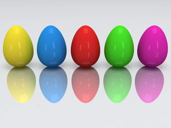Fila de huevos de colores. 3D . — Foto de Stock