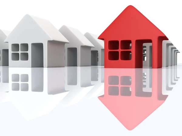 White blank houses and red one. 3d render. — Stock Photo, Image