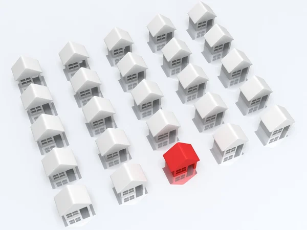 白い空白の住宅、赤の 1 つ。3 d のレンダリング. — ストック写真