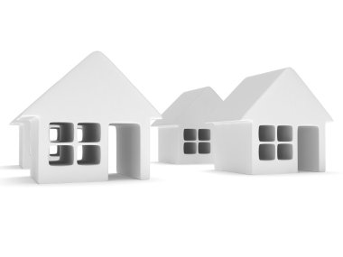 beyaza beyaz boş evleri. 3D render.