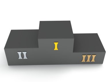Spor kazanan podyum üzerinde beyaz izole. 3D render
