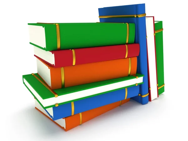 Bücherstapel auf weißem Hintergrund. 3D-Darstellung — Stockfoto