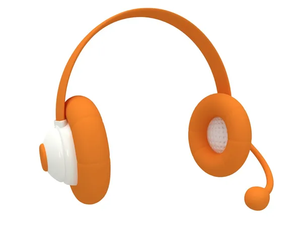 Pohled na jedné oranžové sluchátka. 3D vykreslování. — Stock fotografie
