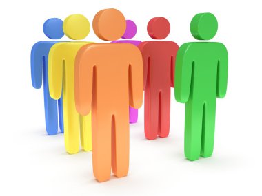 stilize renkli kişilik grup stand üzerine beyaz