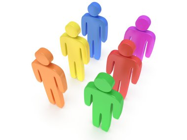 stilize renkli kişilik grup stand üzerine beyaz