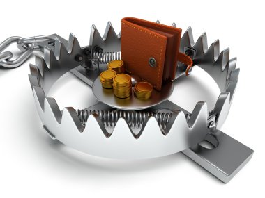 beyaz izole para ile metal hayvan tuzağı