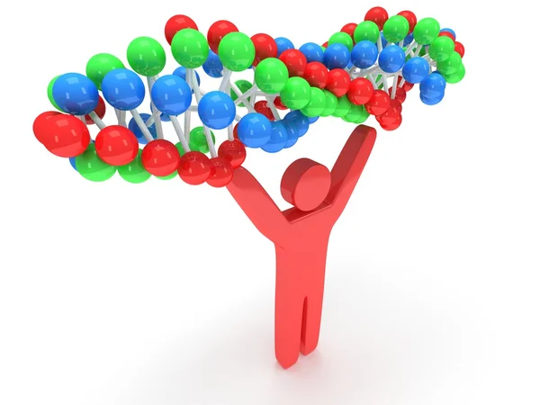 Uomo rosso con catena del DNA. 3D . — Foto Stock