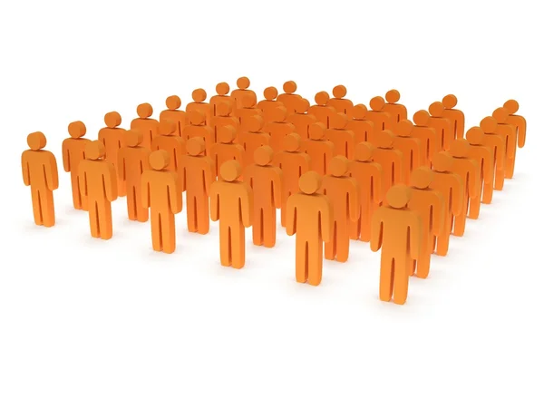 Группа стилизованных оранжевых людей стоит на белом — стоковое фото