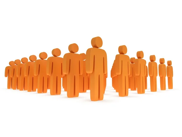 Grupp stiliserade orange människor stå på vit — Stockfoto