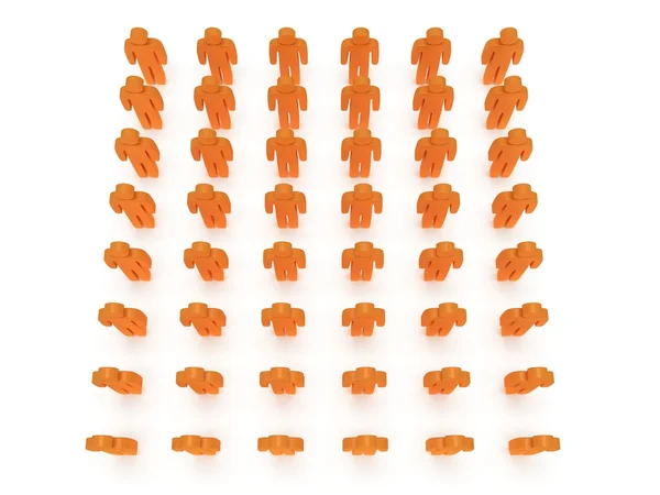 Groep gestileerde oranje mensen staan op wit — Stockfoto
