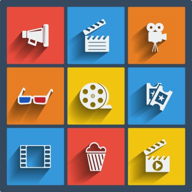 9 Sinema web ve mobil simgeler kümesi. vektör.