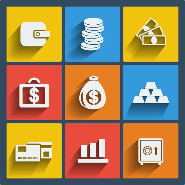 Set of 9 money web and mobile icons. Vector. — Stock Vector
