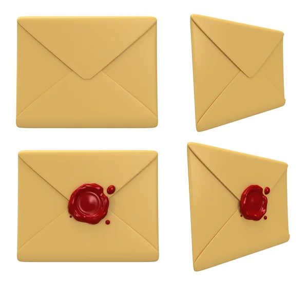 Blank mail envelopes with red wax seal over white — Stock Photo, Image