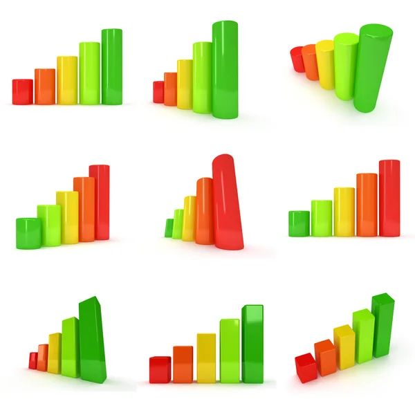 Uppsättning av 3d färgade stapeldiagram — Stockfoto