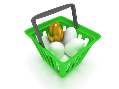 alışveriş sepeti içinde beyaz yumurta arasında altın yumurta