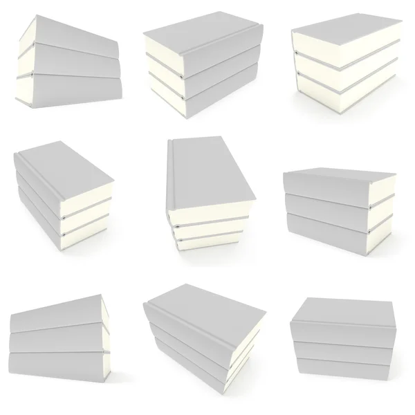 3D-s üres könyvek készlet befedni fehér háttér — Stock Fotó