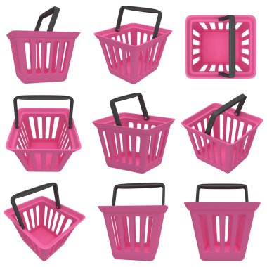 alışveriş sepeti Pink 3D rendering. ayarla.