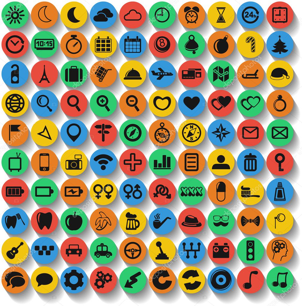 Set of 100 web and mobile icons. Vector.