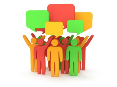Grup sohbet kabarcıkları ile stilize renkli insan