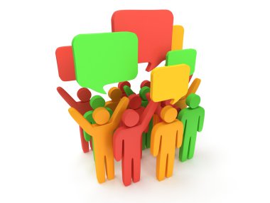 Grup sohbet kabarcıkları ile stilize renkli insan