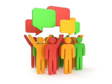Grup sohbet kabarcıkları ile stilize renkli insan