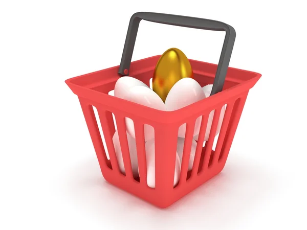 Goldenes Ei zwischen weißen Eiern im Warenkorb — Stockfoto