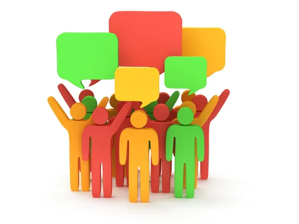 Group of stylized colored people with chat bubbles — Stock Photo, Image